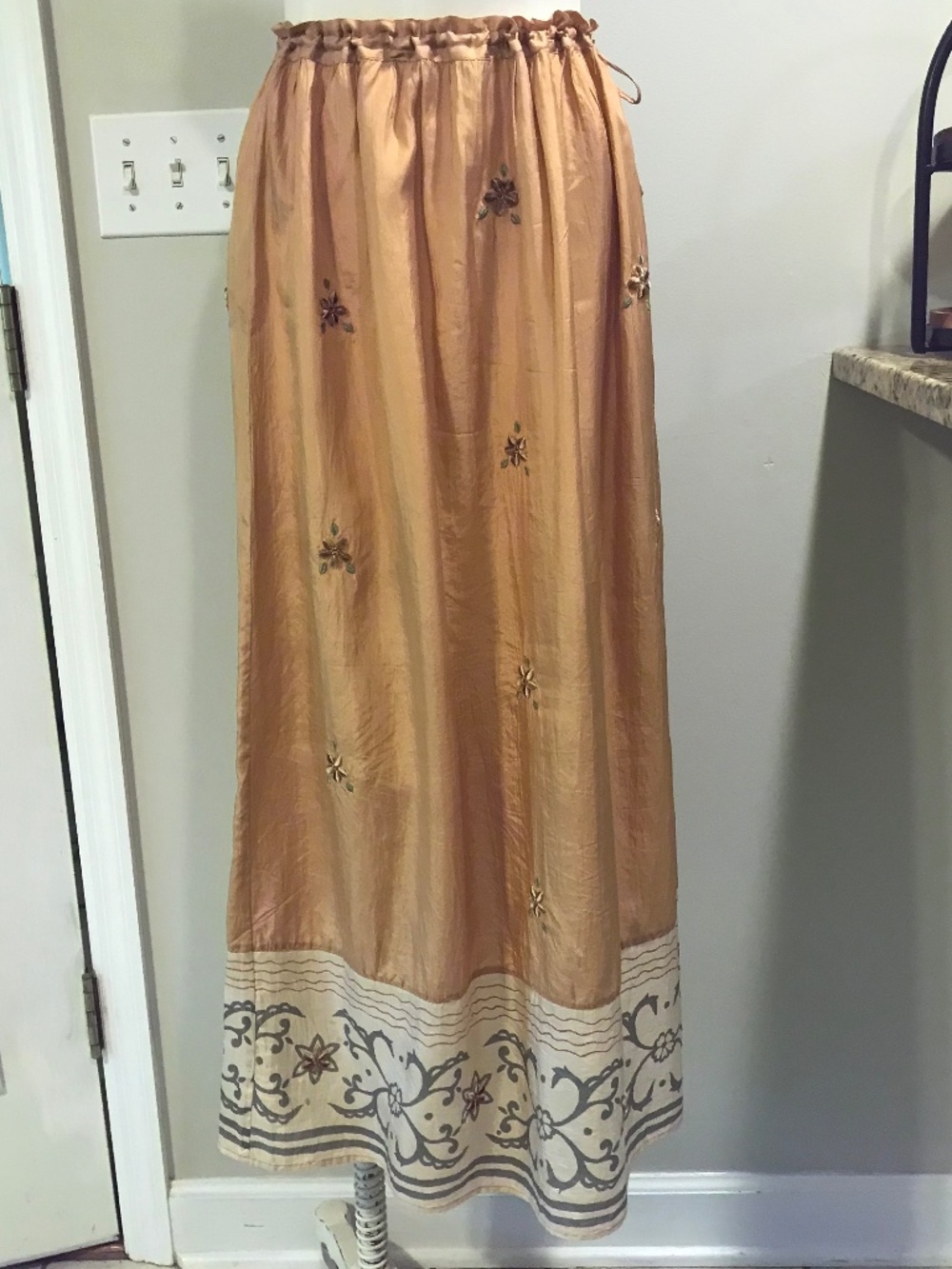 Soft surrounding 100% silk beaded embroidered maxi skirt